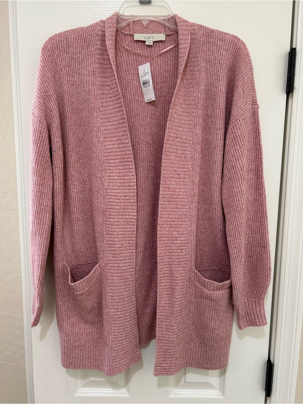 NWT LOFT Dusty Rose Long Sleeve Open-Front Ribbed Cardigan Sweater with Pockets
